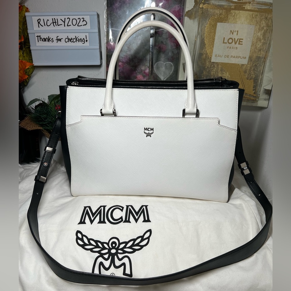 MCM Two Way Laptop/Document Bag Handbag Crossbody Saffiano Leather Excellent